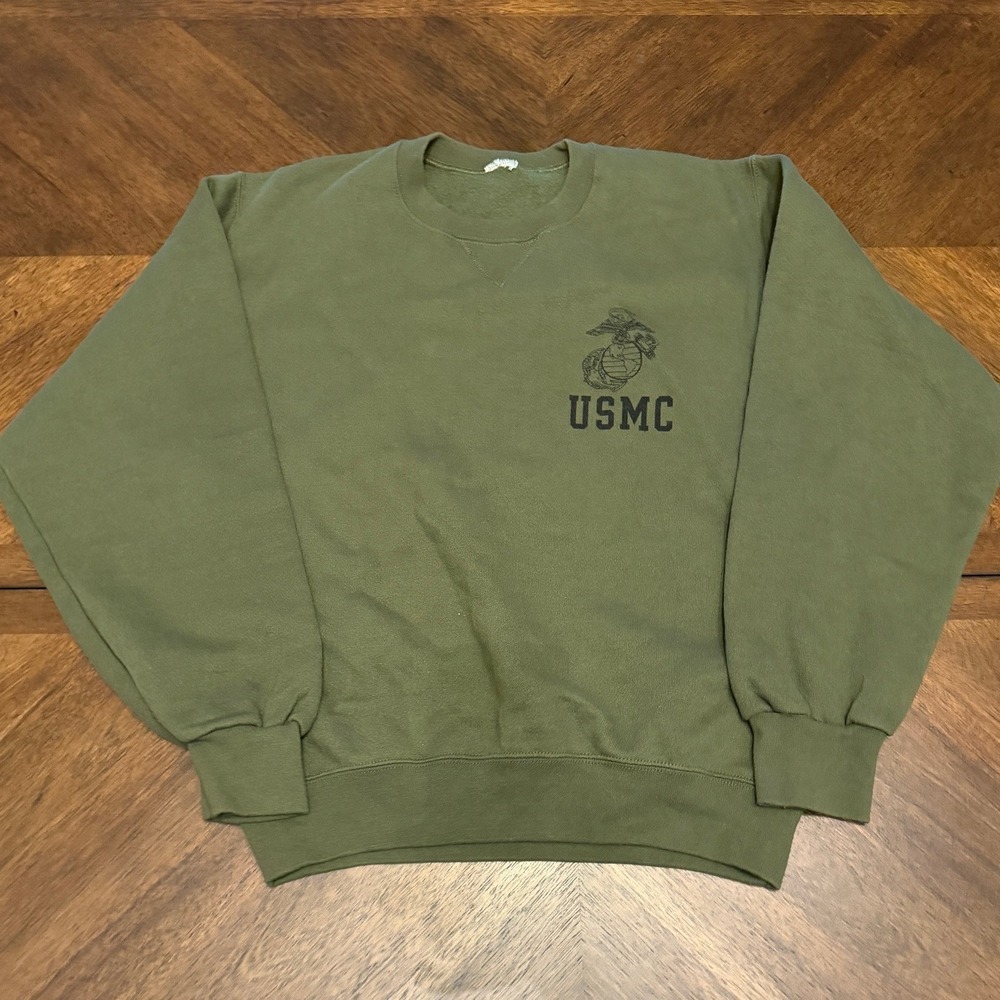 Vintage USMC Marine Corps Sweatshirt Olive Green Crewneck EGA Logo Large
